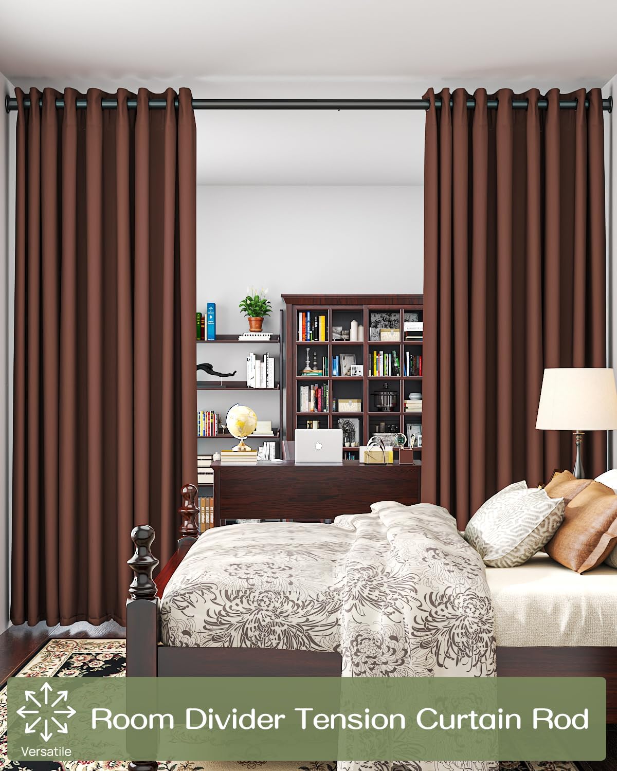 ALLZONE Tension Curtain Rod for Window, 83-123 Inches, Heavy Duty Curtain Rods No Drilling, Non-Slip Bathroom Shower Tension Rod, Renter Friendly, Adjustable, Spring Loaded, Extra Long, Black